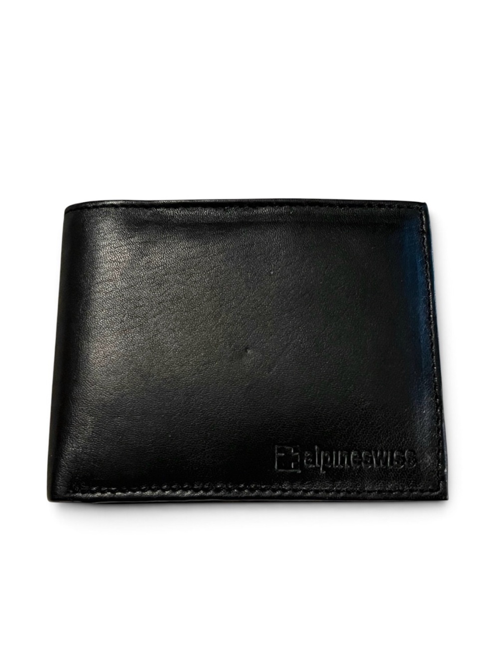 Alpine Swiss Mens Black Genuine Leather Bifold Wallet NWT Deadstock